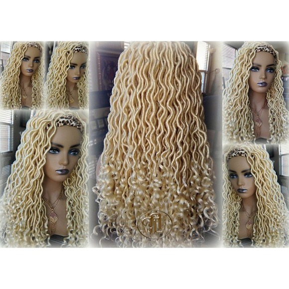 Headband Wig Blonde 613 Platinum Goddess Faux Locs Gypsy Bohemian Boho Dread Wig main image 4